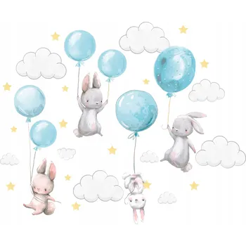 Samolepící dekorace Samolepky na zeď Králíčci s balónky pro děti 200 4