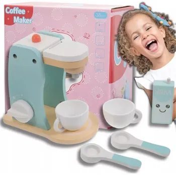 Dřevěná hračka DŘEVĚNÝ KÁVOVAR PŘÍSLUŠENSTVÍ SADA HRAČKA VZDĚLÁVACÍ PRO DĚTI