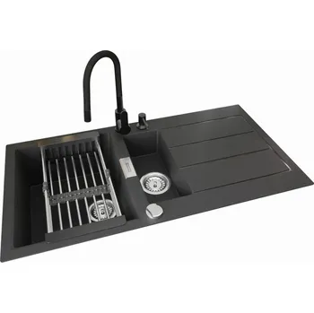 Granitový dřez Dřez s jednou a půl komorou Franke Sirius, křemen, černý