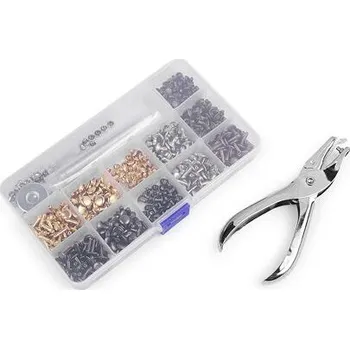 Knoflík Sada - duté nýty, kleště, razič v boxu