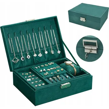 Šperkovnice Kufřík šperkovnice na bižuterii Organizér Krabička Smaragd Zelená Samet