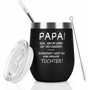 Termohrnek Termohrnek s brčkem 350 ml černý s německým nápisem