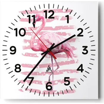 Hodiny Kuchyňské nástěnné hodiny 30x30 Plameňák Skleněné hodiny do obýváku Moderní Tiché