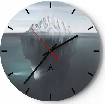Hodiny Velké nástěnné hodiny 40x40 Ledová hora Skleněné hodiny Kulatý Tiché