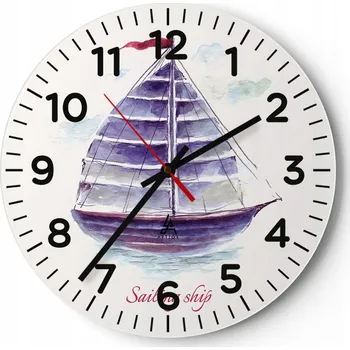 Hodiny Kuchyňské nástěnné hodiny 30x30 Plachetnice Moderní skleněné hodiny do obýváku Tiché