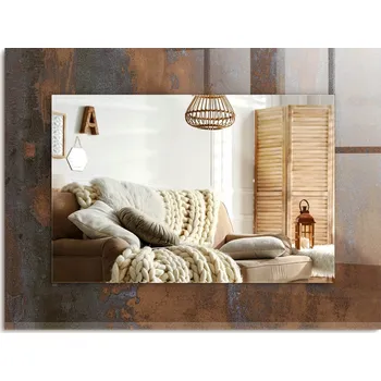 Zrcadlo Dekorativní zrcadlo s ozdobným rámem, svislé/vodorovné, moderní rezavý kov, 80x60 cm