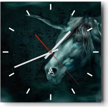 Hodiny Velké nástěnné hodiny 40x40 Jednorožec Skleněné tiché hodiny