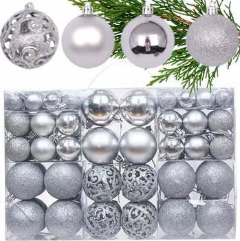 Vánoční dekorace VÁNOČNÍ BAŇKY STŘÍBRNÉ NEROZBITNÉ SADA XXL 100ks NA VÁNOČNÍ STROMEČEK