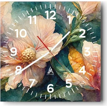 Hodiny Kuchyňské nástěnné hodiny 30x30 Květiny Skleněné hodiny do obýváku Moderní Tiché
