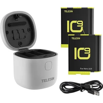 Příslušenství pro videokameru Nabíječka Allin box TELESIN pro GoPro Hero 9 / Hero 10 plus 2 baterie