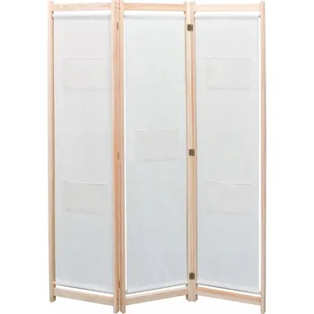 Paraván Volně stojící Paraván , 3dílný, krémový, 120x170x4 cm, dřevo a textil