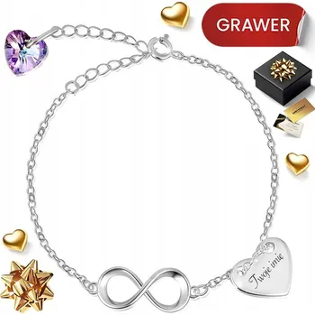 Náramek STŘÍBRNÝ DÁMSKÝ NÁRAMEK SRDCE NEKONEČNO 925 JAKO DÁREK GRAVÍROVÁNÍ PRO ŽENU