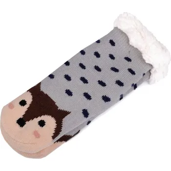 Dětské ponožky zimní s protiskluzem zvířátka - 6 (vel.32-35) šedá liška