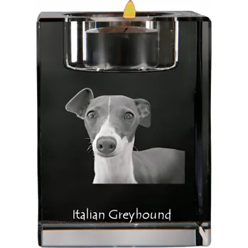 Svícen Chrtík italský křišťálový svícen s fotografií psa, ohřívač na čajovou svíčku