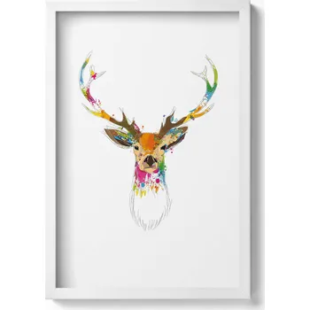 Obraz Obraz na zeď v bílém rámu Barevná ilustrace hlavy jelena 40x60 cm