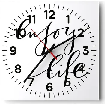 Hodiny Nástěnné hodiny do obýváku 40x40 Typografie Tiché Skleněné hodiny Bez hlučnosti