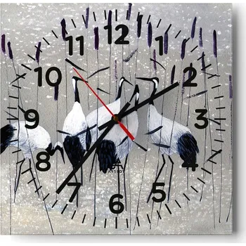 Hodiny Nástěnné hodiny do obýváku 40x40 Jeřáb Tiché hodiny na skle Stylové