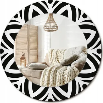 Zrcadlo Zrcadlo s potiskem do koupelny, kuchyně, předsíně, průměr 50 cm, černý ornament