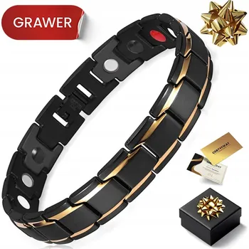 Náramek PÁNSKÝ MAGNETICKÝ NÁRAMEK ČERNÝ 585 ZDRAVOTNÍ S GRAVÍROVÁNÍM NASTAVITELNÝ