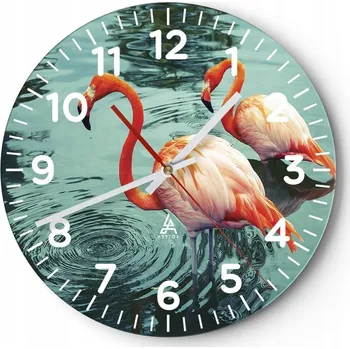 Hodiny Kuchyňské nástěnné hodiny 30x30 Plameňáci Moderní skleněné hodiny do obýváku Tiché