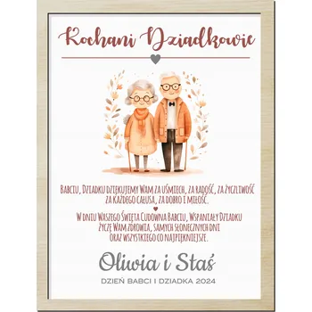 Obraz Poděkování pro prarodiče jména Den babičky a dědečka rámeček dárek srdce