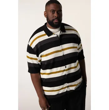 Pánská košile STHUGE, Plus size Úpletová košile STHUGE FLEXLASTIC®, krátké rukávy, polo límeček, do 7XL pro plnoštíhlé nadměrná velikost, 837034100-1455, černý, 6XL, Plus size oblečení, Oblečení pro vysoké muže, Nadměrné velikosti, Oblečení pro plnoštíhlé.