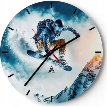 Hodiny Nástěnné hodiny do kuchyně 30x30 Snowboard Skleněné hodiny do obýváku Tiché