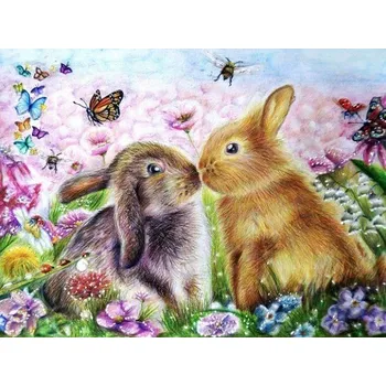 Diamantové malování Diamantové malování - Králíčci na zahrádce (50x70)