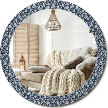 Zrcadlo Moderní dekorativní kulaté zrcadlo na stěnu s potiskem Boho vzor průměr 80 cm