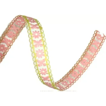 Stuha Stuha girlandová MONICA PINK růžová 25mm x 5m (15,-Kč/m) (Stuha vysekávaná, růžová, oboustranná, motiv motýl a květina)