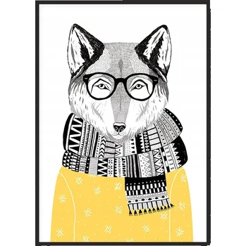 Obraz OBRAZ PLAKÁT V RÁMU 33x43 cm Liška Hipster P1536