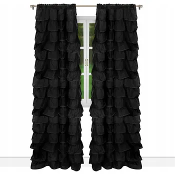 Závěs s volánky voálová záclona Klara barva Černá (ZFLA)