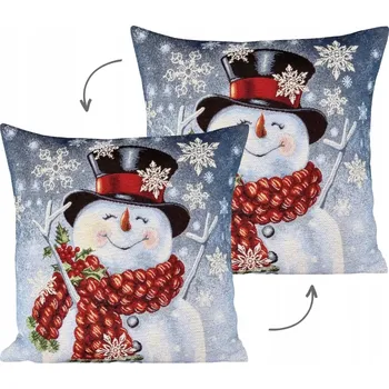 Polštář POVLEČENÍ NA POLŠTÁŘ GOBELÍN VÁNOČNÍ 45X45 CM SNĚHULÁK TKANÉ DEKORATIVNÍ SNĚHOVÉ VLOČKY