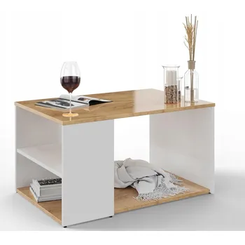 Konferenční stolek Konferenční stolek PLATAN ROOM obdélníkový 90 x 60 x 47 cm bílý, dub craft zlatý