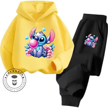 Lilo & Stitch Pohodlná tepláková souprava "Lilo & Stitch" (černé kalhoty + barevné mikiny) Barva: černé kalhoty + žlutá mikina, Velikost: 150