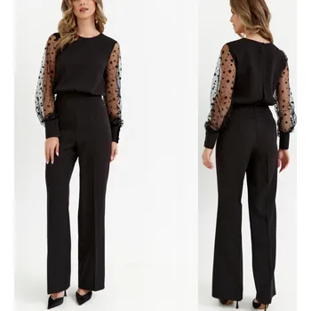 Dámské pyžamo STYLOVÝ DÁMSKÝ KOMBINEZON S KRAJKOU A OZDOBNÝMI RUKÁVY ČERNÝ 40 L
