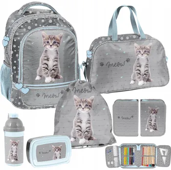 ŠKOLNÍ SET PASO KOČIČKA BATOH PENÁL TAŠKA LAHEV NA PITÍ SVAČINOVÝ BOX TAŠKA