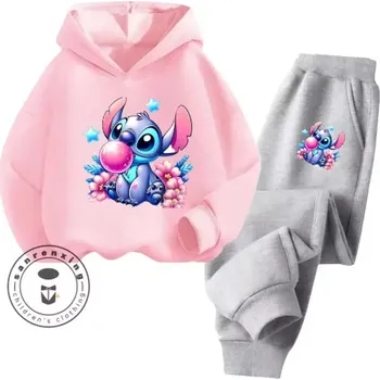 Lilo & Stitch Pohodlná tepláková souprava "Lilo & Stitch" (šedé kalhoty + barevné mikiny) Barva: šedé kalhoty + růžová mikina, Velikost: 150