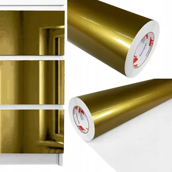 Tapeta Samolepicí zlatá lesklá dýha na nábytek z PVC Fólie pro renovaci starého nábytku