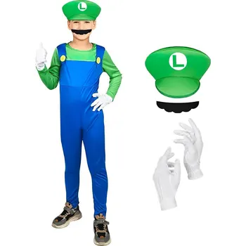 Karnevalový kostým FUNCO Kostým Super Mario Luigi vel. 110 - 122 cm