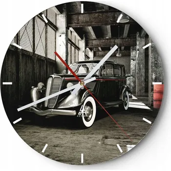 Hodiny Velké nástěnné hodiny na zeď 40x40 Motorismus Skleněné hodiny Kulatý Tiché