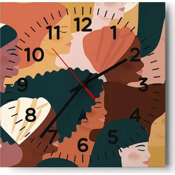 Hodiny Kuchyňské nástěnné hodiny 30x30 Žena Skleněné hodiny do obýváku Moderní Tiché