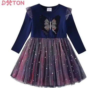 Dívčí šaty DXTON Prémiové dívčí šaty s dlouhým rukávem "Flitrový motýlek" Velikost: 5 let