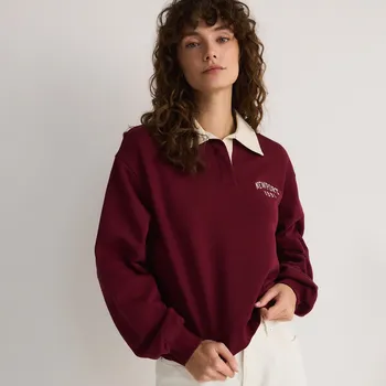 Dámská mikina Reserved - Bavlněná mikina s límečkem - hnědá - VG166-83X - VG166-83X-L