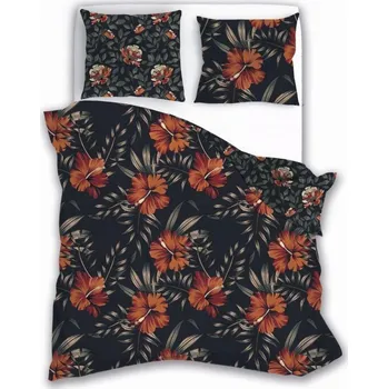 Povlečení Povlečení Bavlněná saténová tkanina - 140x200 - Červené květy/černá