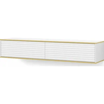 Televizní stolek TV stolek SUBI 180 cm závěsný frézovaný bílý matný se zlatým lemem