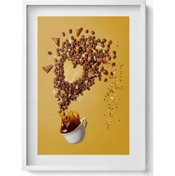Obraz Nástěnný obraz v rámu s grafikou Šálek kávy a zrn, abstrakce 50x70 cm