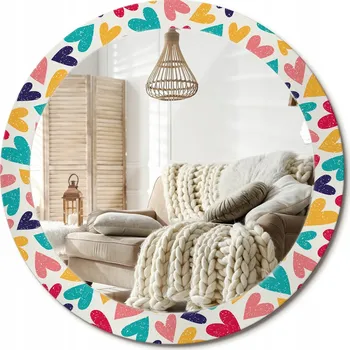 Zrcadlo Kulaté nástěnné dekorativní zrcadlo ve skleněném rámu Barevná srdce průměr 80 cm