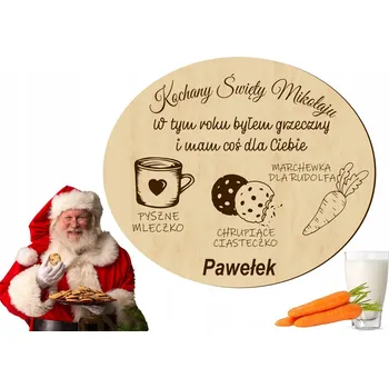 Talíř DŘEVĚNÝ TALÍŘEK PODNOS PRO MIKULÁŠE talíř na mléko a sušenky SE JMÉNEM