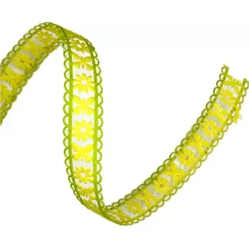 Stuha Stuha girlandová MONICA YELLOW žlutá 25mm x 5m (15,-Kč/m) (Stuha vysekávaná, žlutá, oboustranná, motiv motýl a květina)